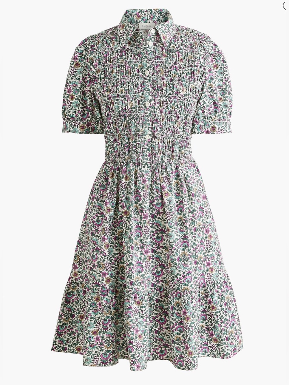 J.Crew Factory Short-sleeve smocked printed shirt-dress